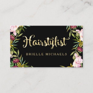 Black Floral Hairstylist Salon Business Card