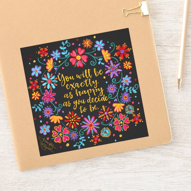 Black Floral Happy as You Decide to Be Quote (Notebook)