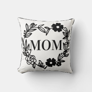 Black Floral Heart with DAD inside Throw Pillow