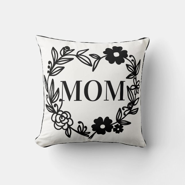 Black Floral Heart with DAD inside Throw Pillow (Front)