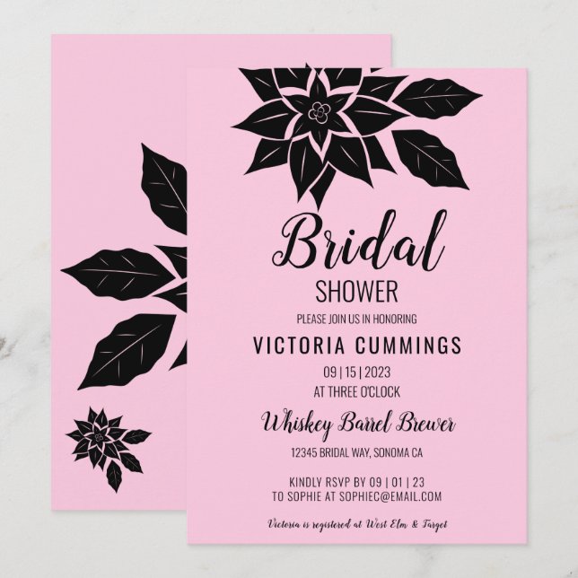 Black Floral Hibiscus Invitation (Front/Back)