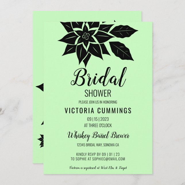 Black Floral Hibiscus Invitation (Front/Back)