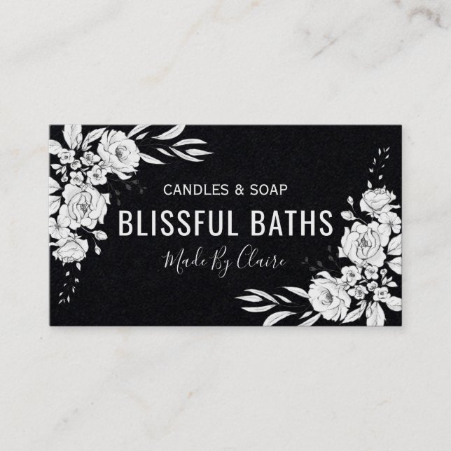 Black Floral Homemade Soap And Candle Business Card (Front)