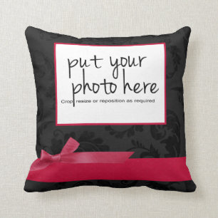 Black Floral Hot Pink Ribbon and Bow Photo Throw Pillow