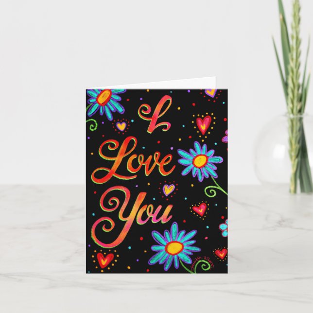 Black Floral I Love You Card (Front)