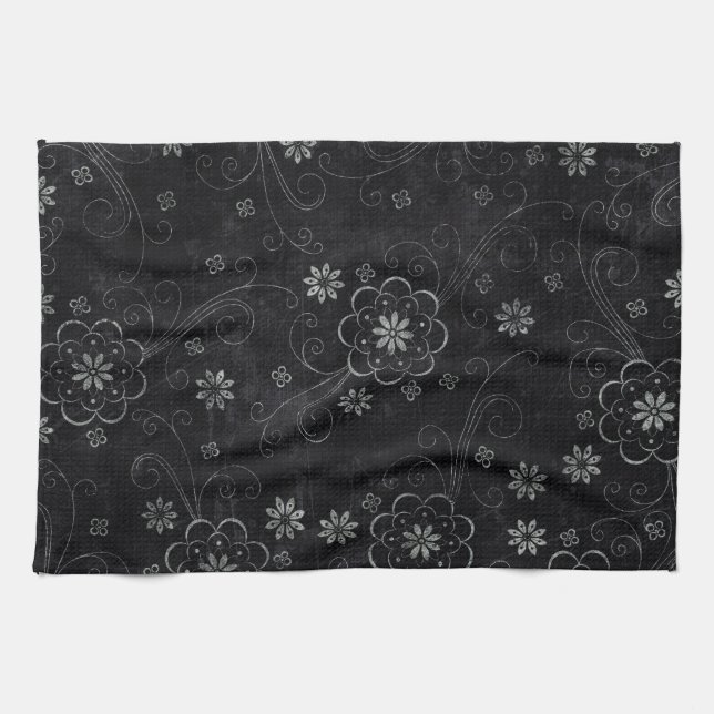 Black Floral Kitchen Towel (Horizontal)