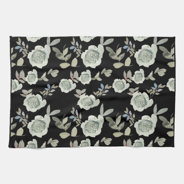 Black Floral Kitchen Towel (Horizontal)