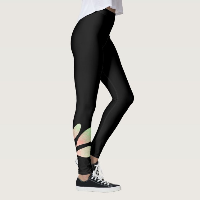 Black Floral Leggings - Watercolor Bloom Yoga Pant (Right)