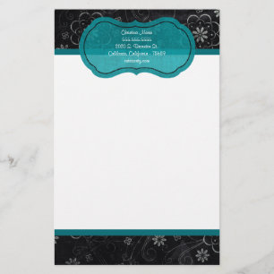 Black Floral Letterhead Stationery