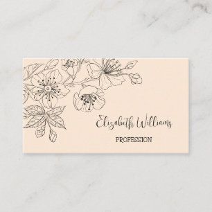 Black Floral Line Art Botanical Cream Script Type Business Card