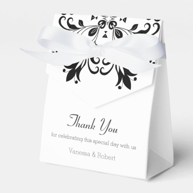 Black Floral Mandala Favor Box (Front Side)