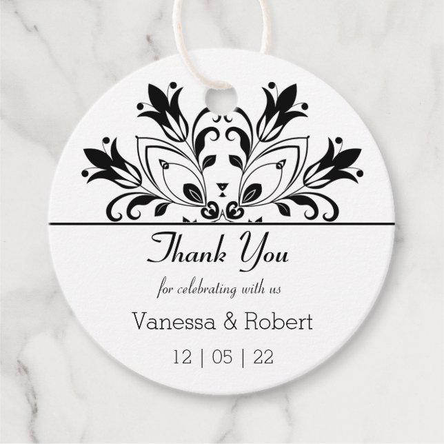 Black Floral Mandala Favour Tags (Front)