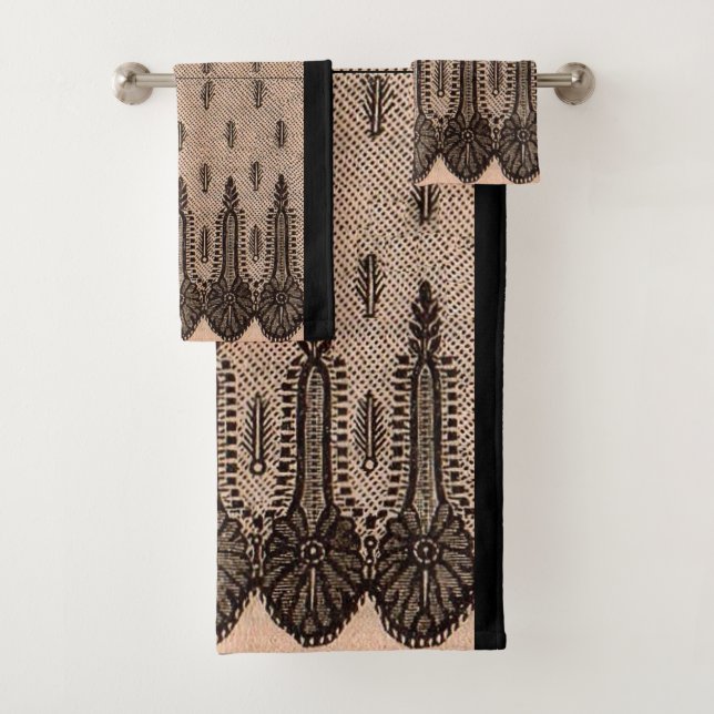 black floral mesh print bath towel set (Insitu)