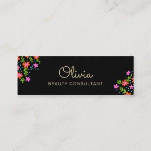 Black Floral Mini Signature Script Business Card