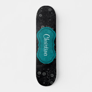 Black Floral Mini Skateboard