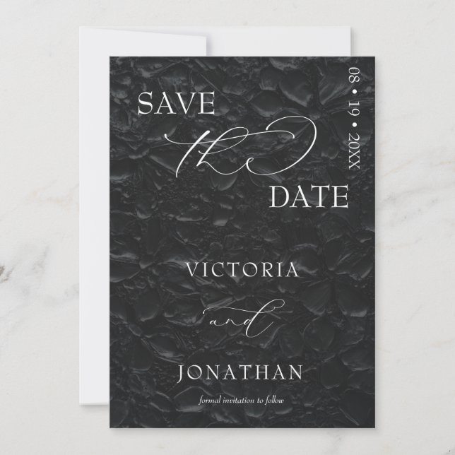Black Floral Modern Elegant Save The Date (Front)