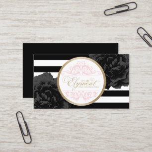 Black Floral Modern Stripes Event Planner Stylist Business Card