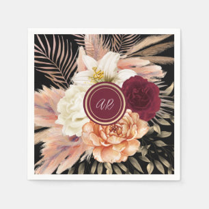 Black Floral Monogram Wedding Napkin