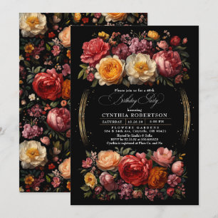 Black Floral Moody Botanical Gothic Birthday Party Invitation