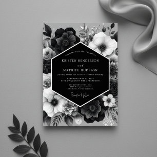 Black Floral Nocturne Wedding Invitation