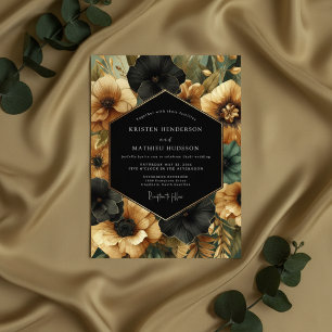 Black Floral Opulent Wedding Invitation