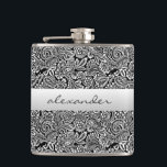 Black Floral Paisley Personalized Groomsmen Hip Flask<br><div class="desc">A perfect flask for a perfect wedding day! Purchase a personalized "Black and Grey Paisley Flask" for each groomsman in your wedding! A wonderful way to say thank you to your groomsmen or best man! Don't forget one for the groom... see the image below of a "tuxedo flask". To see...</div>