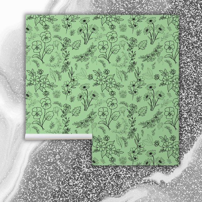 Black Floral Pattern on Green | Wallpaper (Creator Uploaded)