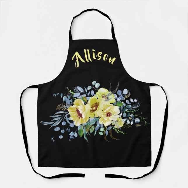 Black Floral Personalized  Apron (Front)