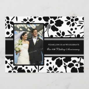 Black Floral Photo 10th Anniversary Invitation