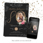 Black Floral Photo 80th Surprise Birthday Party Invitation<br><div class="desc">Black Floral Photo 80th Surprise Birthday Party Invitation. A delicate and feminine floral and botanical themed surprise 90th birthday party invitation. It features beautiful flowers surrounding the photo of the birthday person all with a hint of vintage classiness! The designer is always ready to help, contact her if you need...</div>