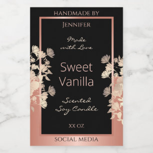Black Floral Product Packaging Labels Rose Gold