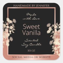 Black Floral Product Packaging Labels Rose Gold