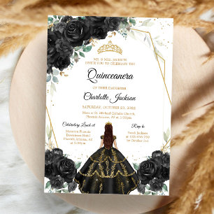 Black Floral Quinceanera Invitation