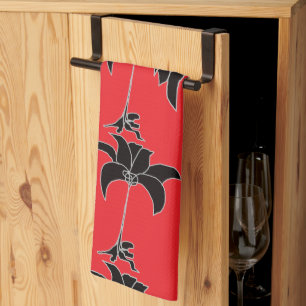  Black Floral Red  Kitchen Towel