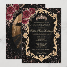 Black Floral Red Rose Gold Tiara Photo Quinceanera