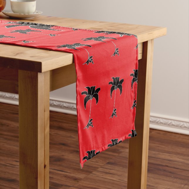 Black Floral Red  Short Table Runner (In Situ)