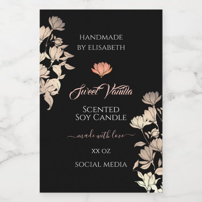Black Floral Rose Gold Product Packaging Labels & (Single Label)