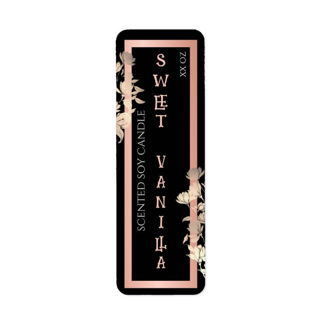 Black Floral Rose Gold Produits Étiquettes bougies (Devant)