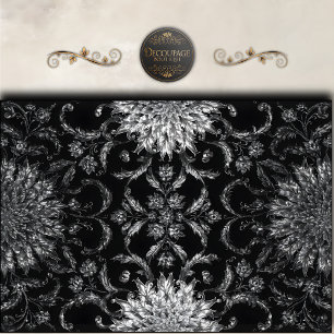 Black Floral Scroll Damask Decoupage Tissue Paper
