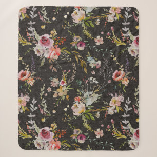 Black Floral Sherpa Blanket