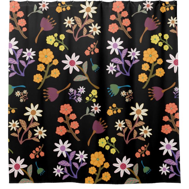 Black Floral Shower Curtain (Front)