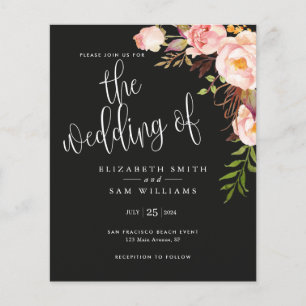 Black Floral Simple Wedding Invitation Budget Flyer