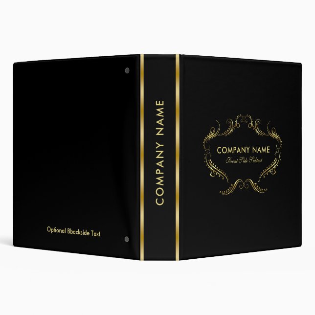 Black Floral Swirls Gold Frame Binder (Background)