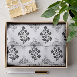 Black Floral Tile Pattern Botanical Sophisticated Tissue Paper
