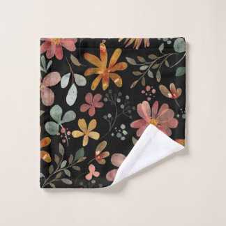 Black Floral Trendy Printed Wash Cloth