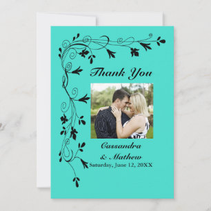 Black Floral Vines Turquoise or Colour Thank You Card