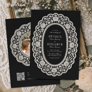 Black Floral Vintage Lace Classic Wedding Invitation