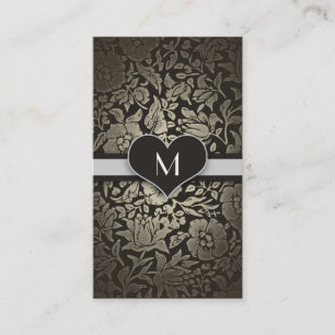 Black Floral Vintage Monogram Elegant Classy Business Card