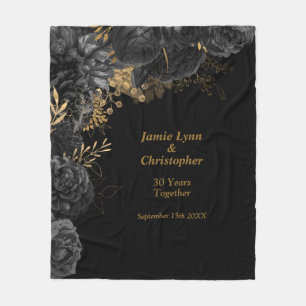 Black Floral Wedding Anniversary Fleece Blanket
