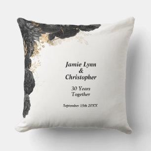Black Floral Wedding Anniversary Throw Pillow